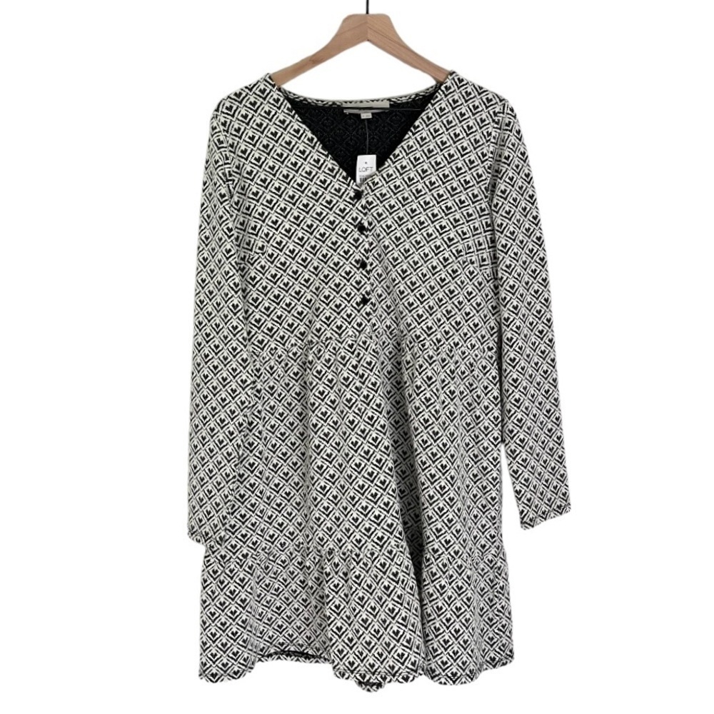 NWT‎ Loft Jacquard Button Flounce Swing Mini Dress Black White Size Medium - Picture 4 of 11